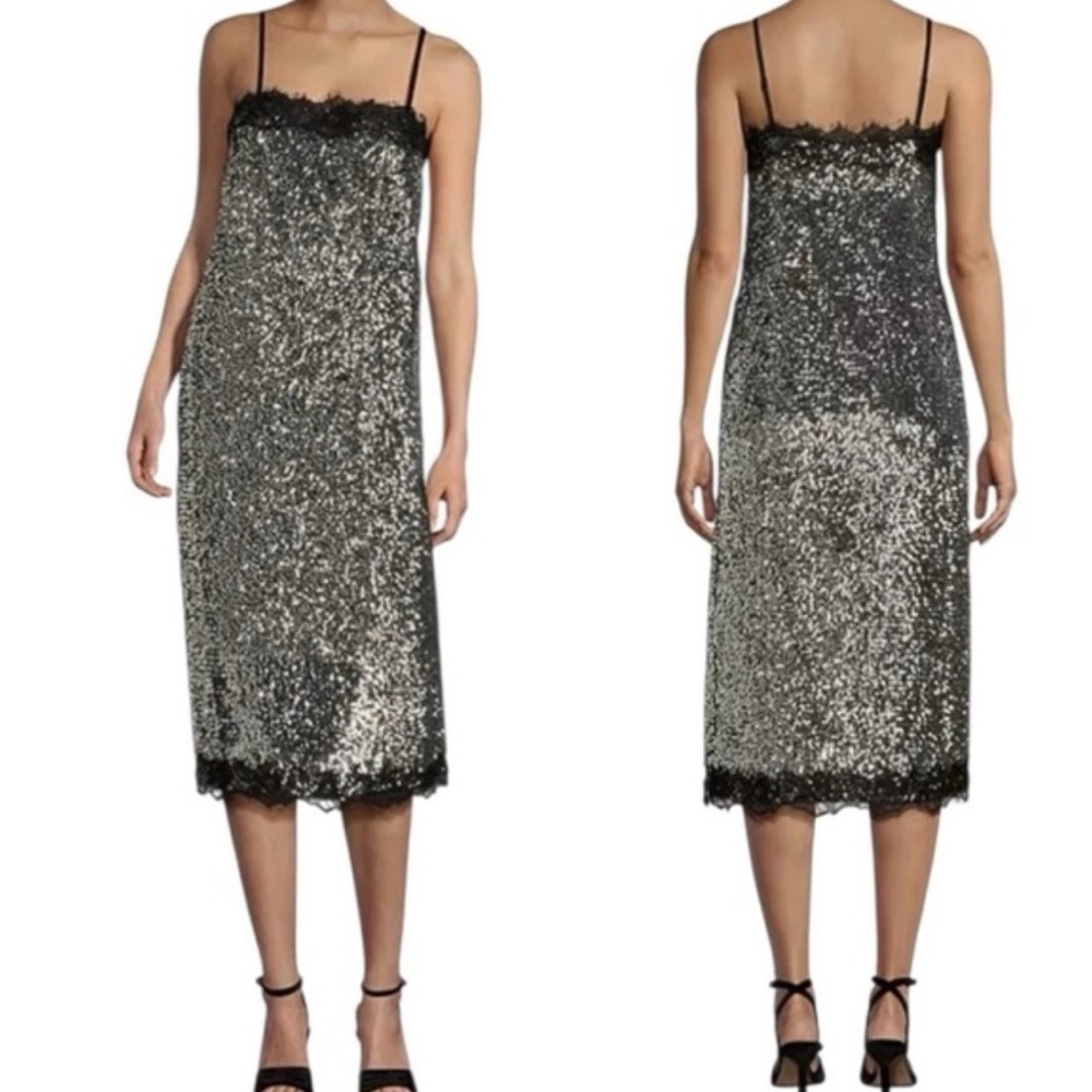 Gianni Bini Black and Silver Sequin Midi Dress